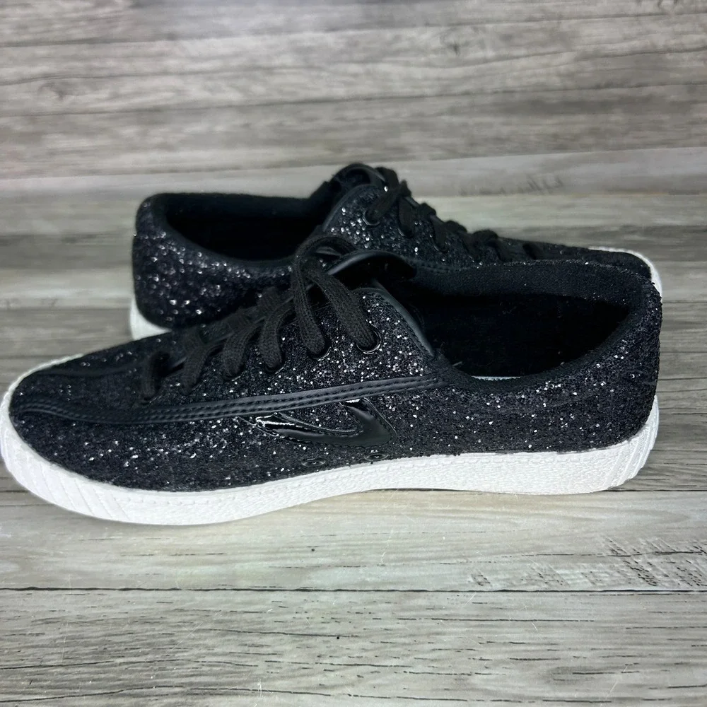 Tretorn Lace-Up Casual Sneakers Nylite Glitter Black 6.5 Shiny Sparkle